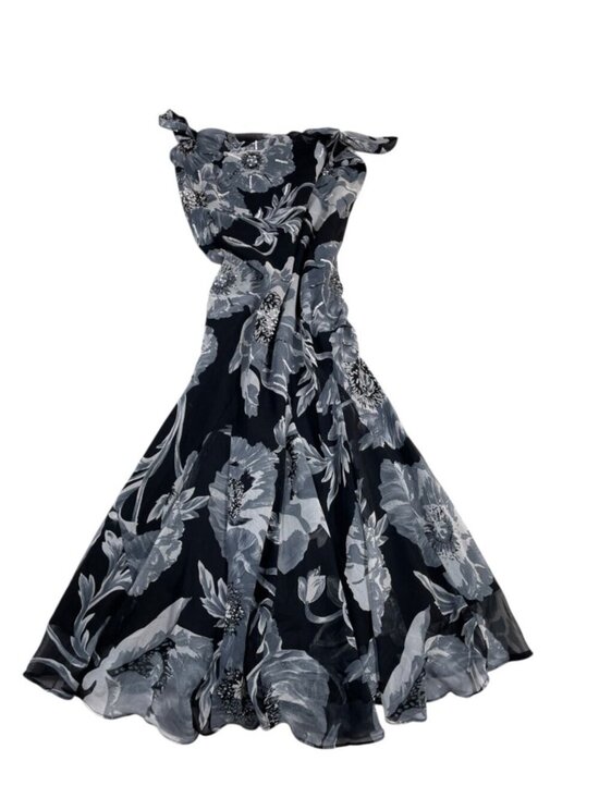 Dresses & Skirts - Vintage Midnight Velvet Y2K Fairycore Floral Midi Dress SZ M Black Sequin